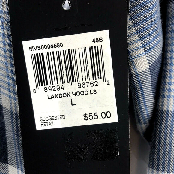 Hurley Mens S Landon Hood Long Sleeve Shirt w Attached Hood Blue Gray Plaid $55 - Picture 5 of 5